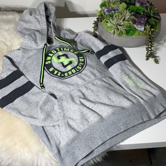 Divided H&M Hooded Grey neon Swagger Sweatshirt large - Picture 4 of 7